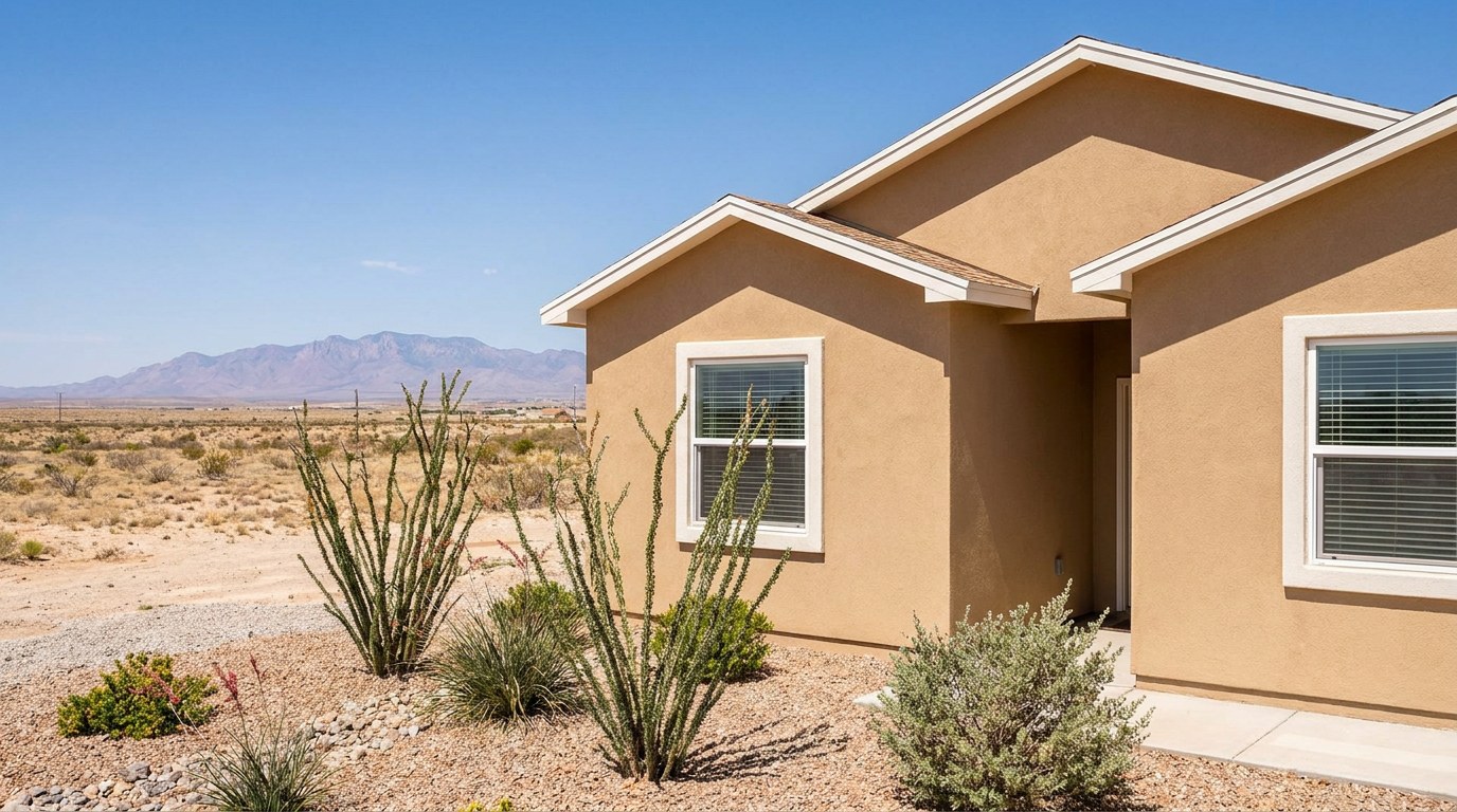 Freshly painted stucco home in Carlsbad New Mexico Eddy County desert UV resistant exterior repaint Carlos